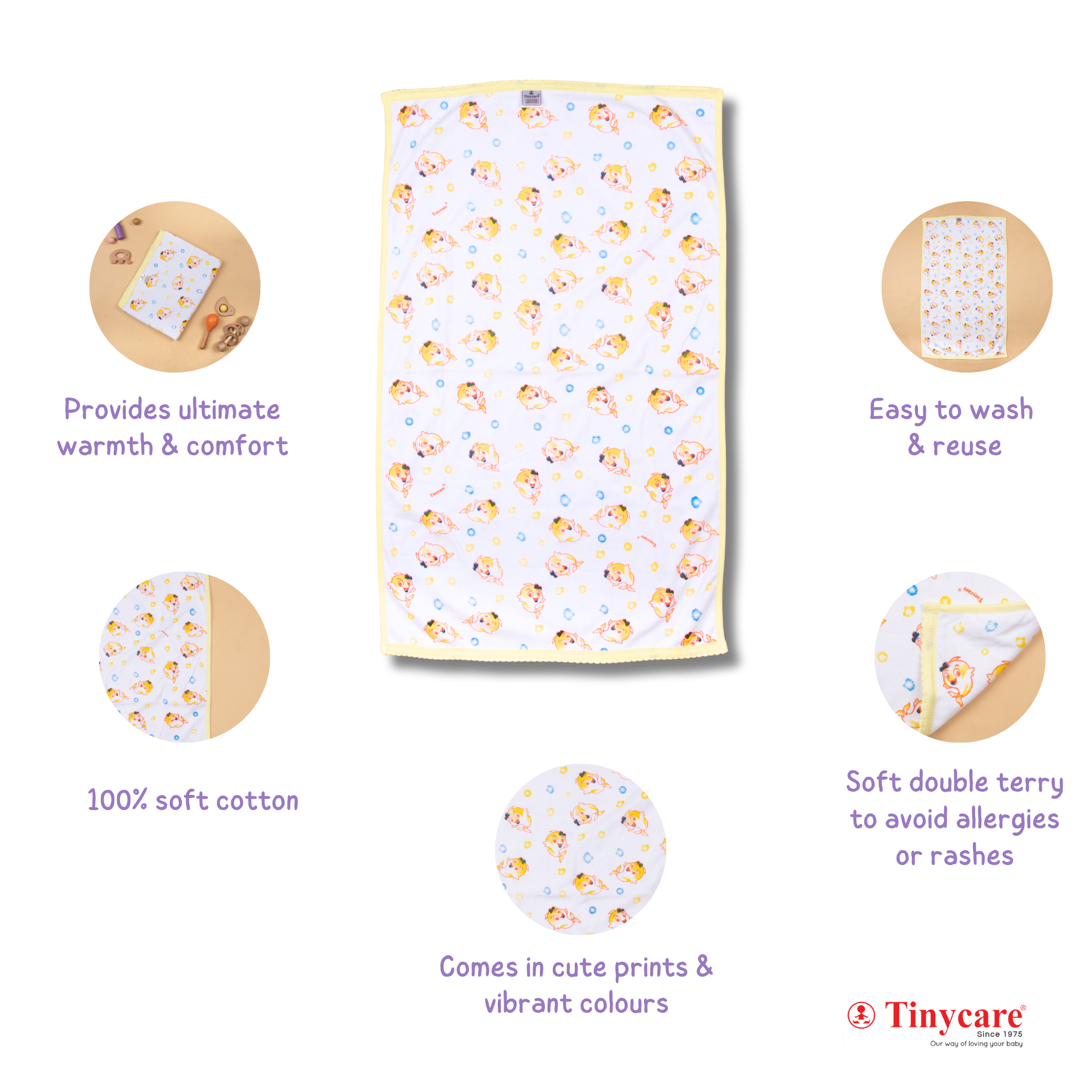Baby Towel (Double layer Terry)white printed