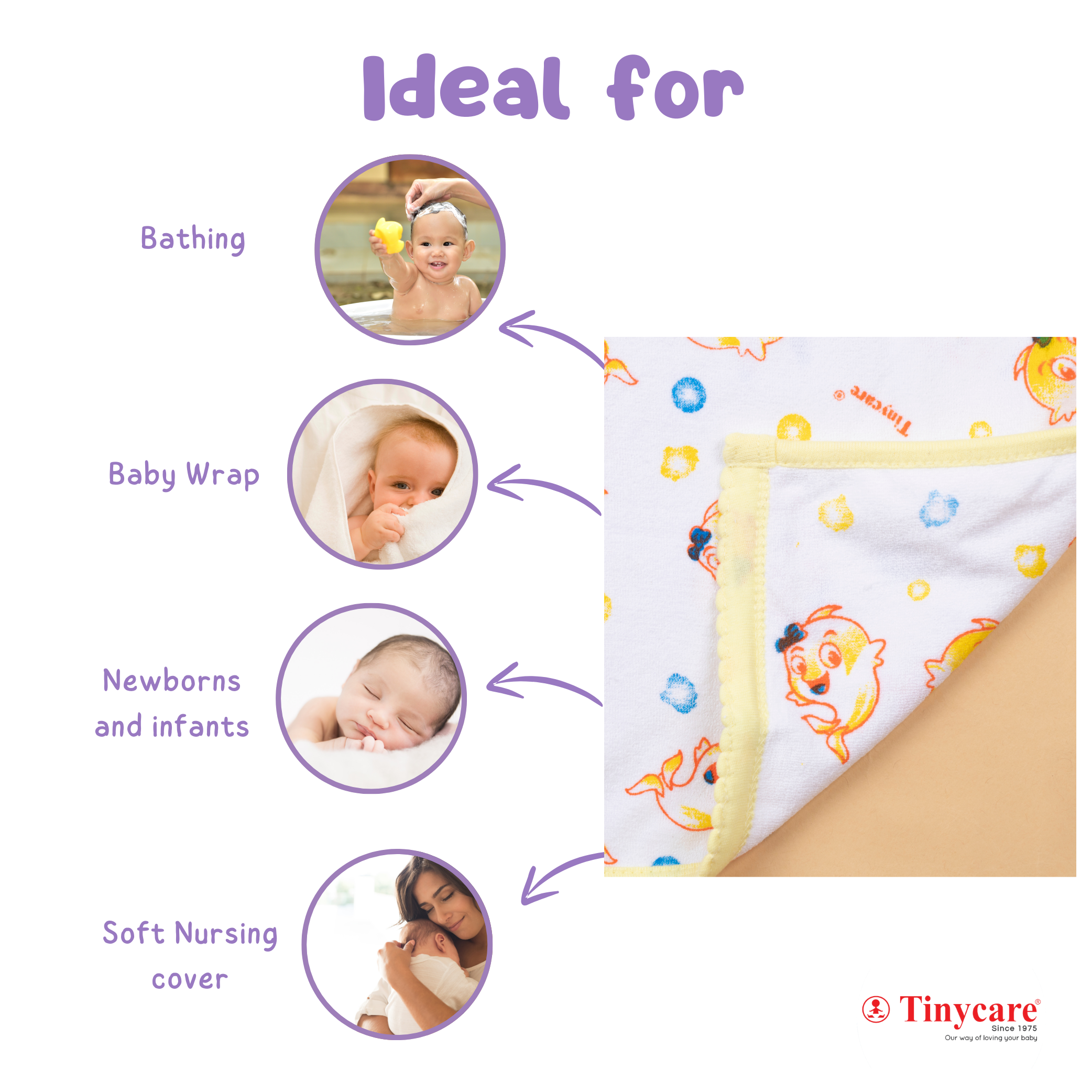 Baby Towel (Double layer Terry)white printed