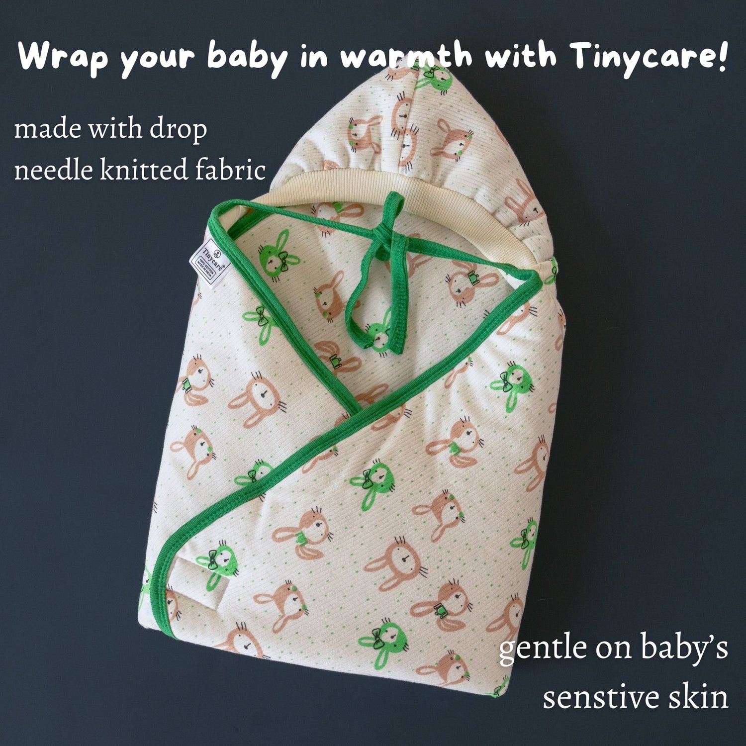 Tinycare Hooded bunny Print Cotton Baby Wrapper
