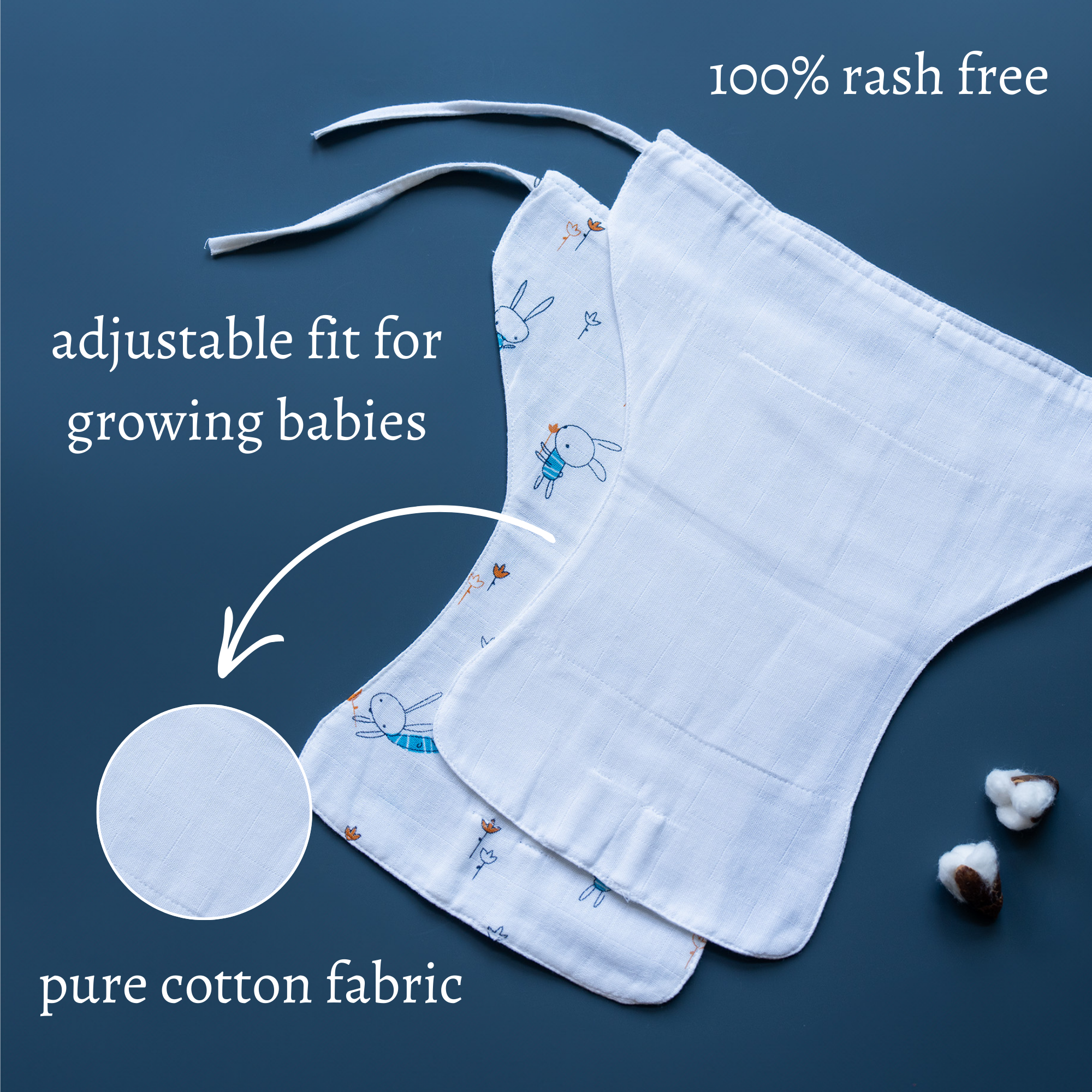 Tinycare White Printed Muslin drawstring Basic Langot