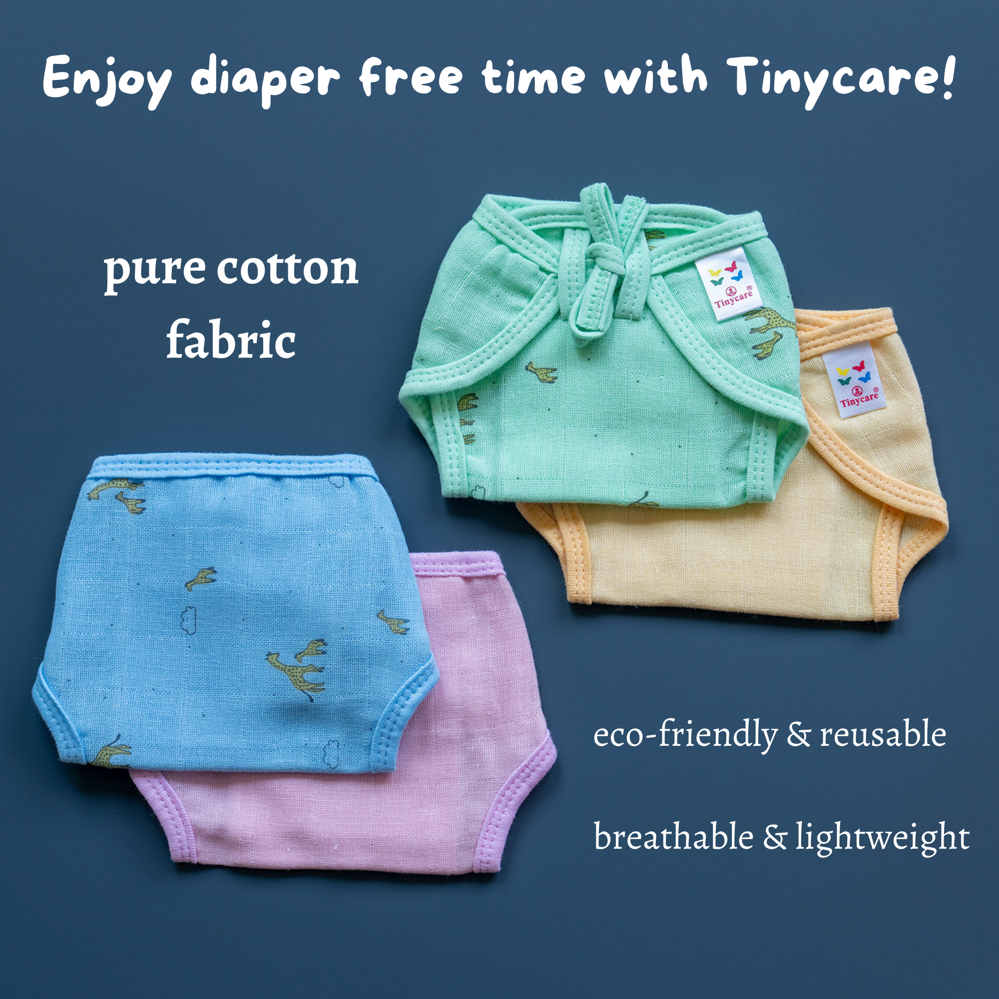 Tinycare Giraffe Print & Solid Muslin Basic Langot with Strings