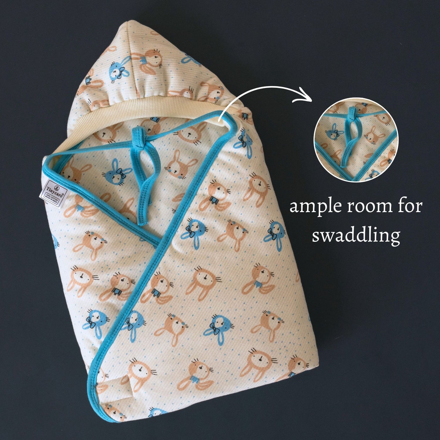 Tinycare Hooded bunny Print Cotton Baby Wrapper