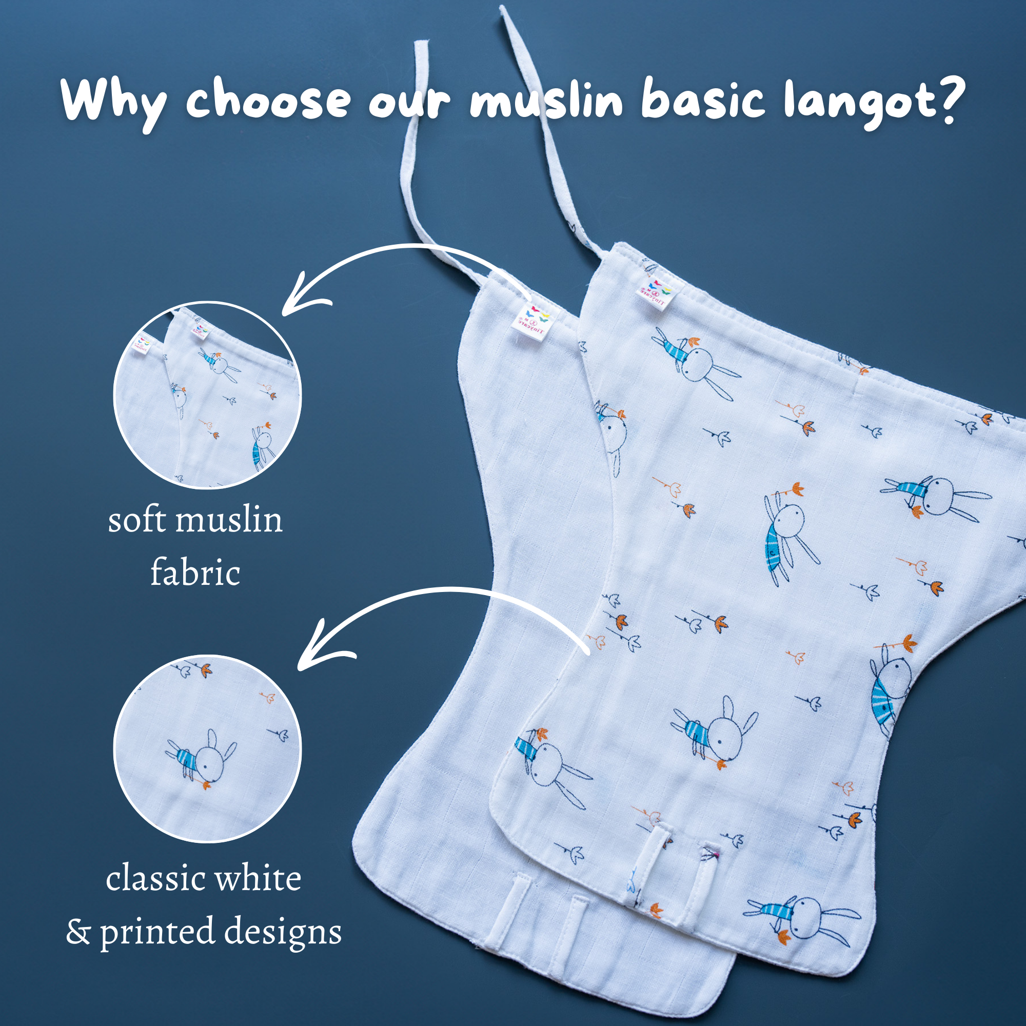 Tinycare White Printed Muslin drawstring Basic Langot