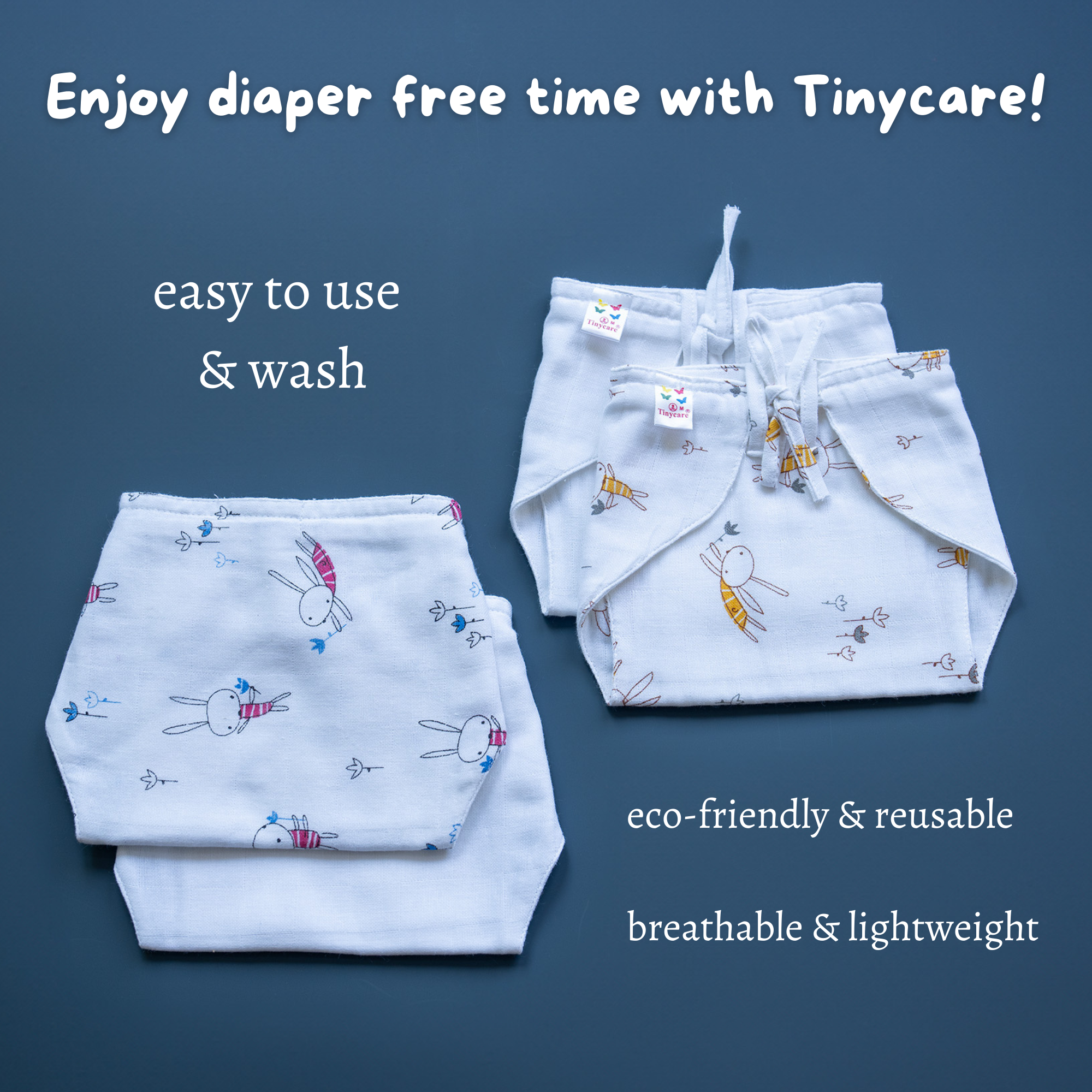 Tinycare White Printed Muslin drawstring Basic Langot