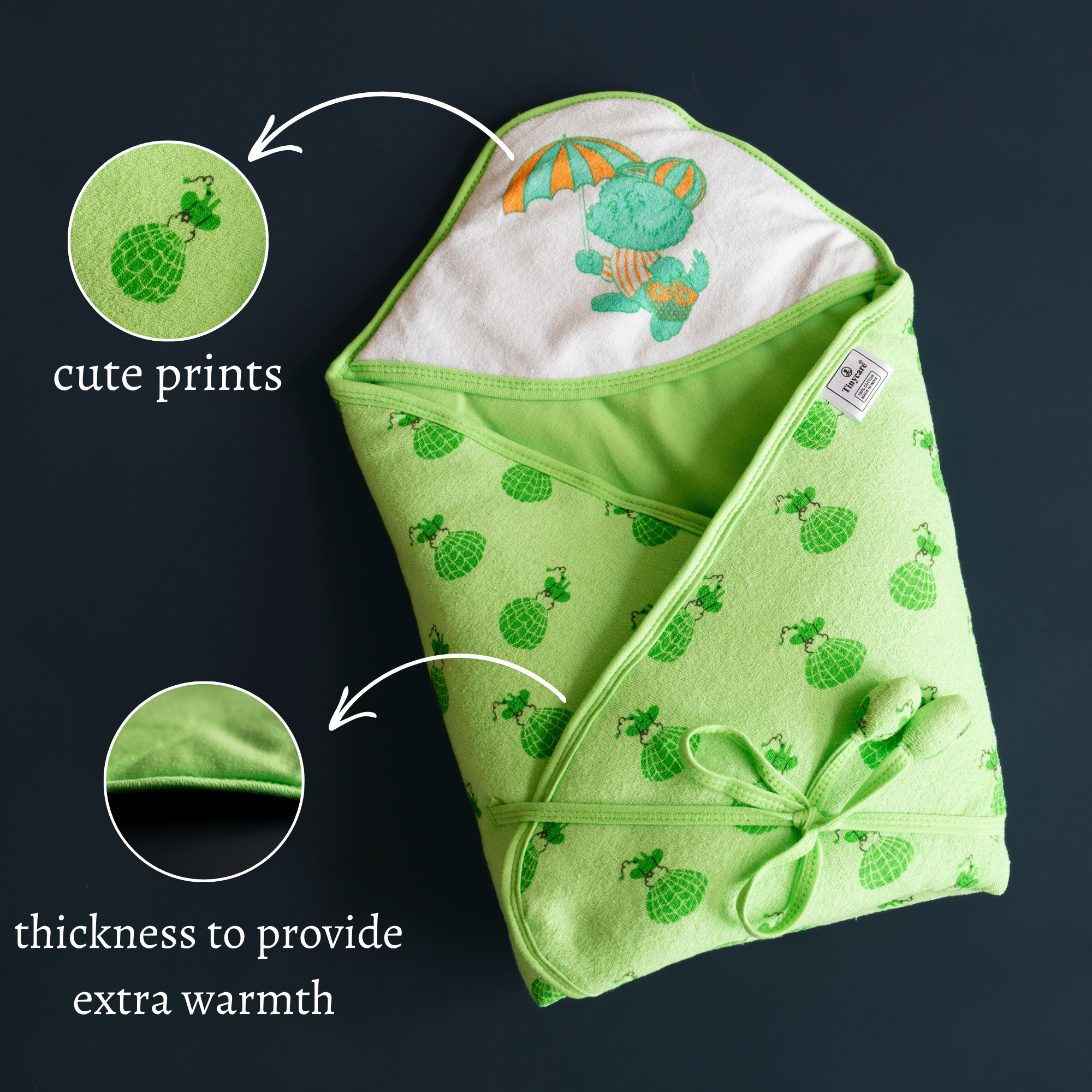 Tinycare Parachute Color Print Hooded Terry Baby Wrapper