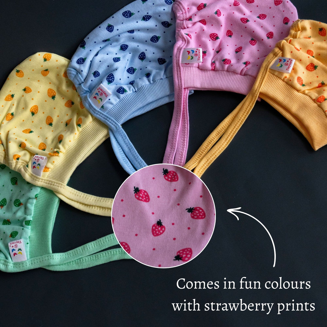 TinyCare Breathable Terry Strawberry Baby Cap (Pack Of 3)