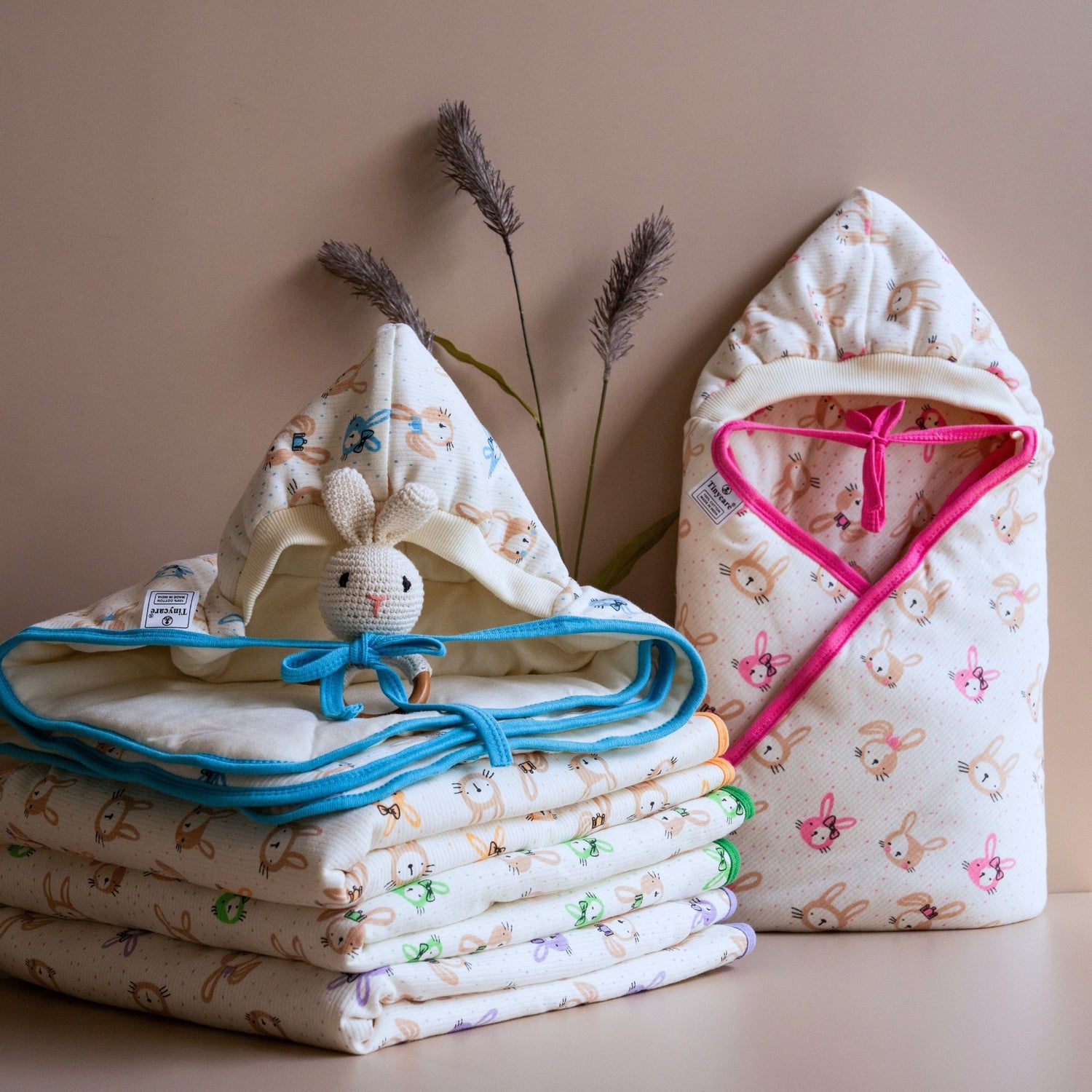 Tinycare Hooded bunny Print Cotton Baby Wrapper