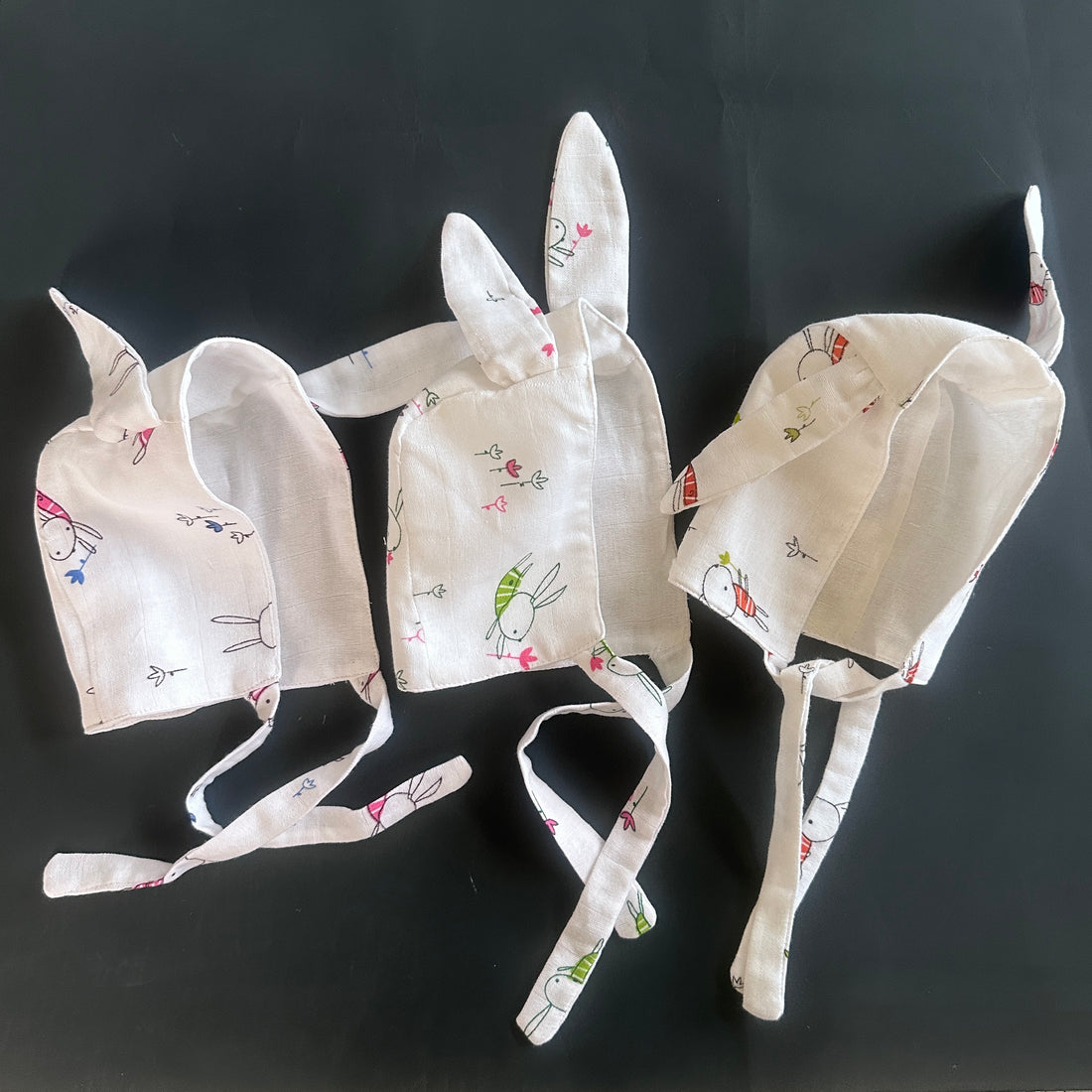 TinyCare Muslin Bunny Baby Caps (Pack of 3)