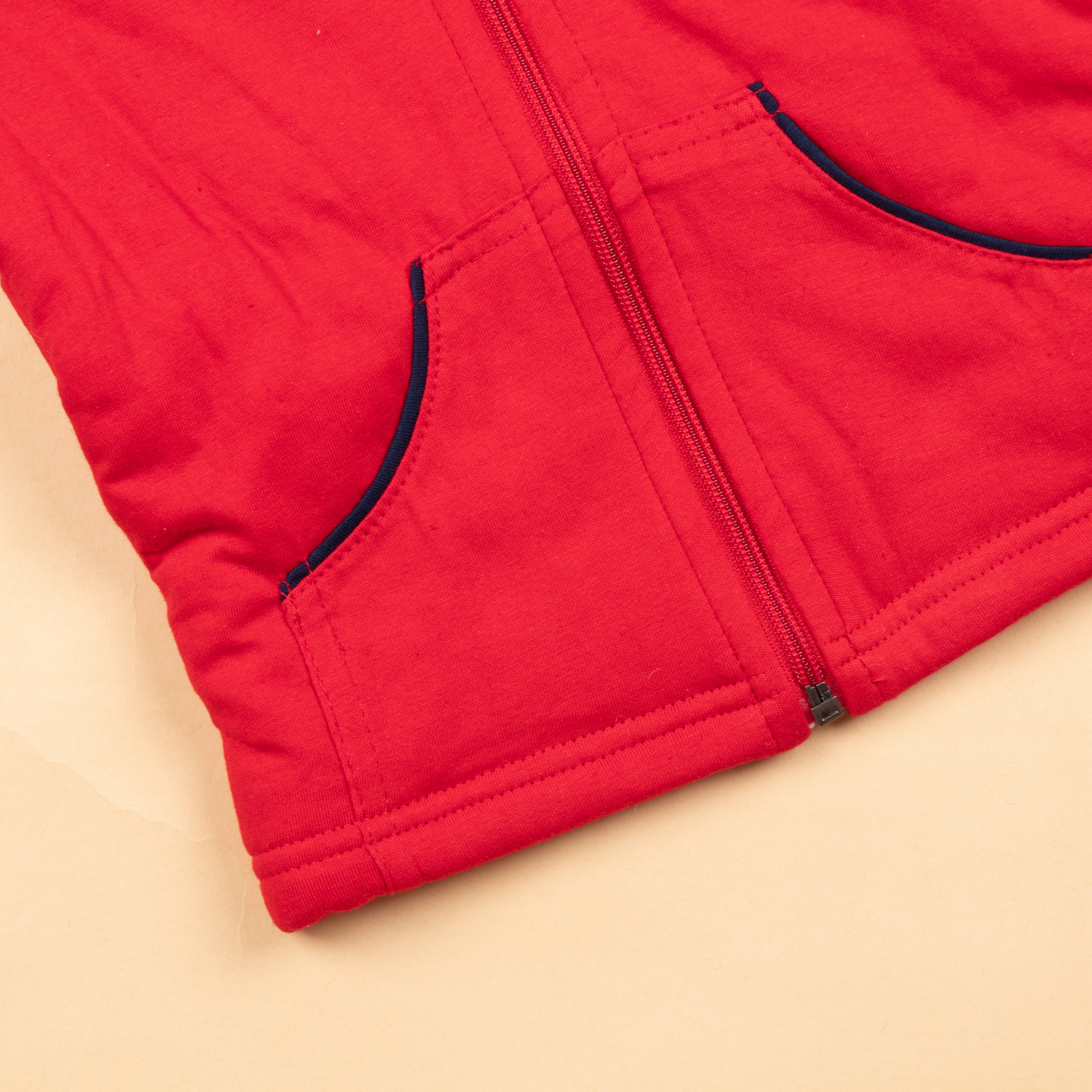 Red & Black Baby Hoodie With Zipper and Lion Print