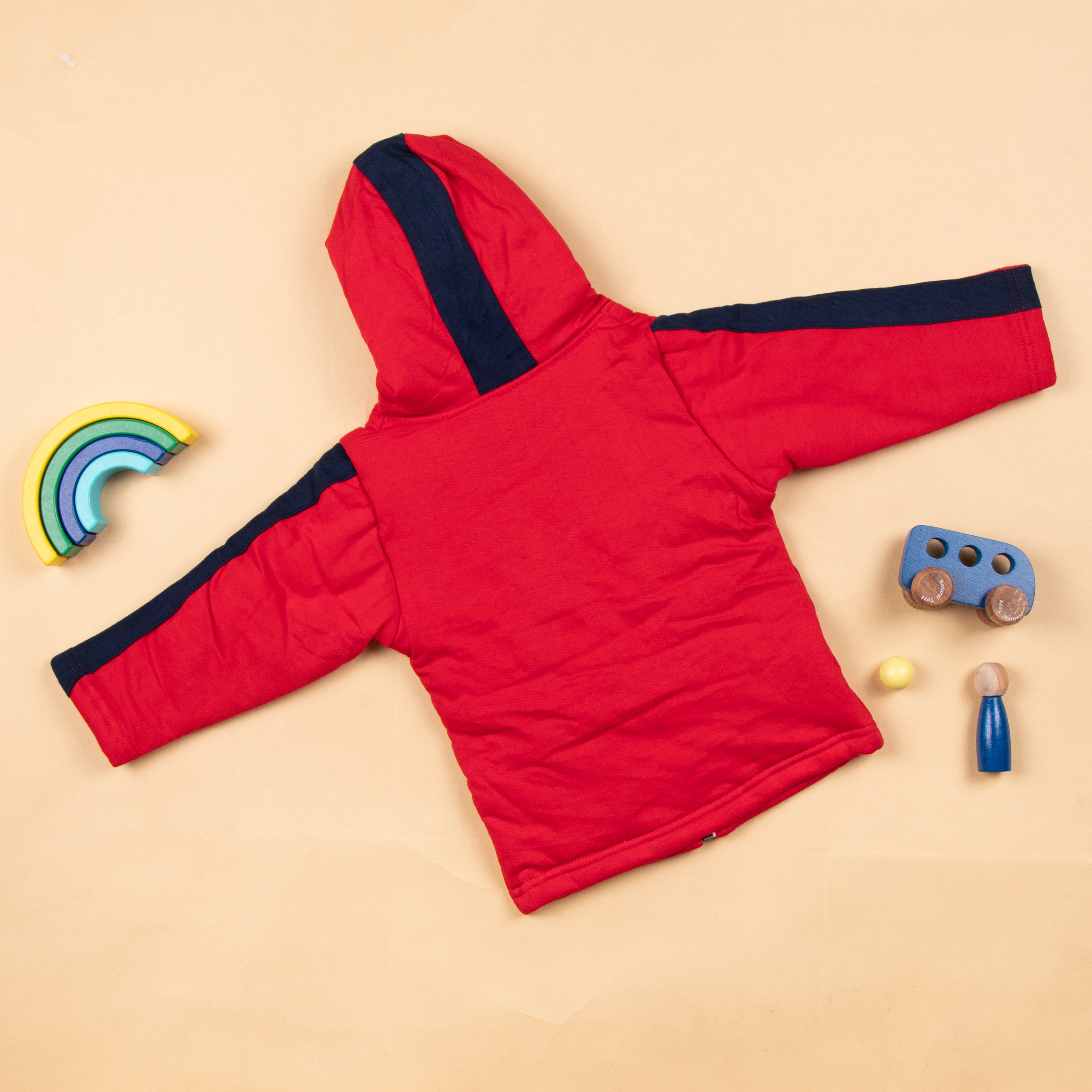 Red & Black Baby Hoodie With Zipper and Lion Print