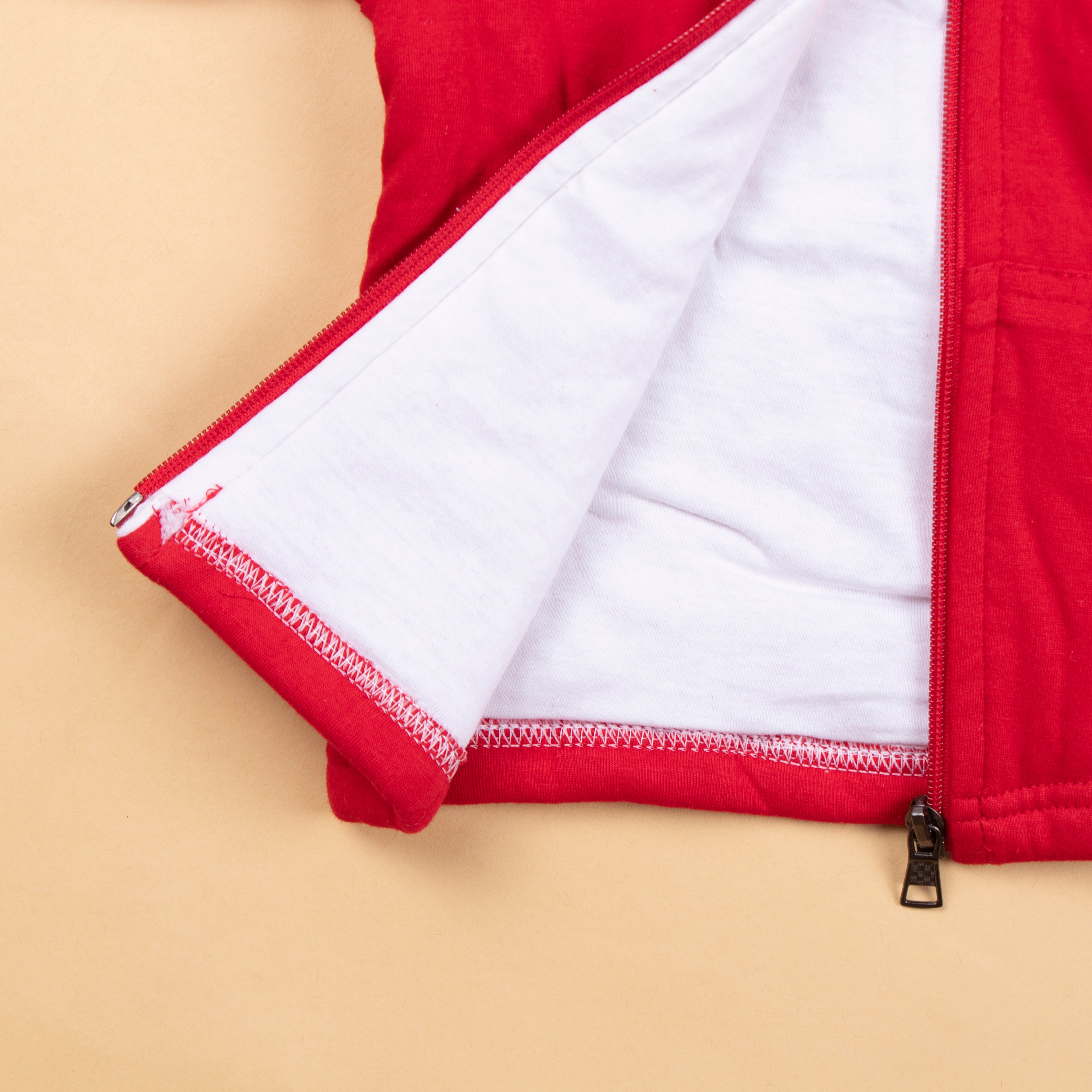 Red & Black Baby Hoodie With Zipper and Lion Print