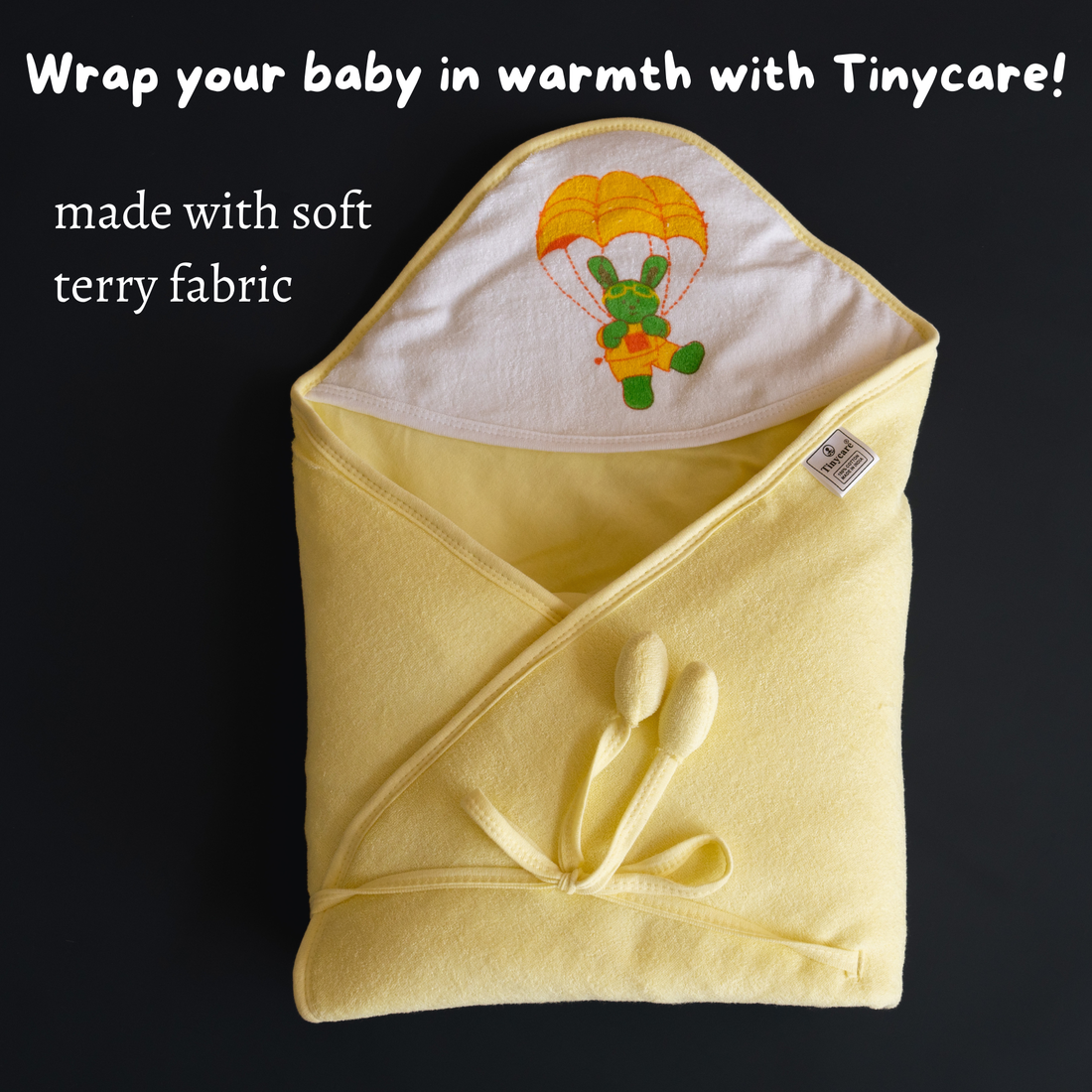 Tinycare Parachute Print Plain Hooded Terry Baby Wrapper