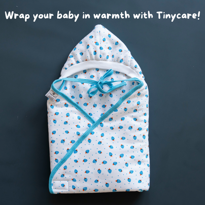 Tinycare Hooded Strawberry White Print Cotton Baby Wrapper