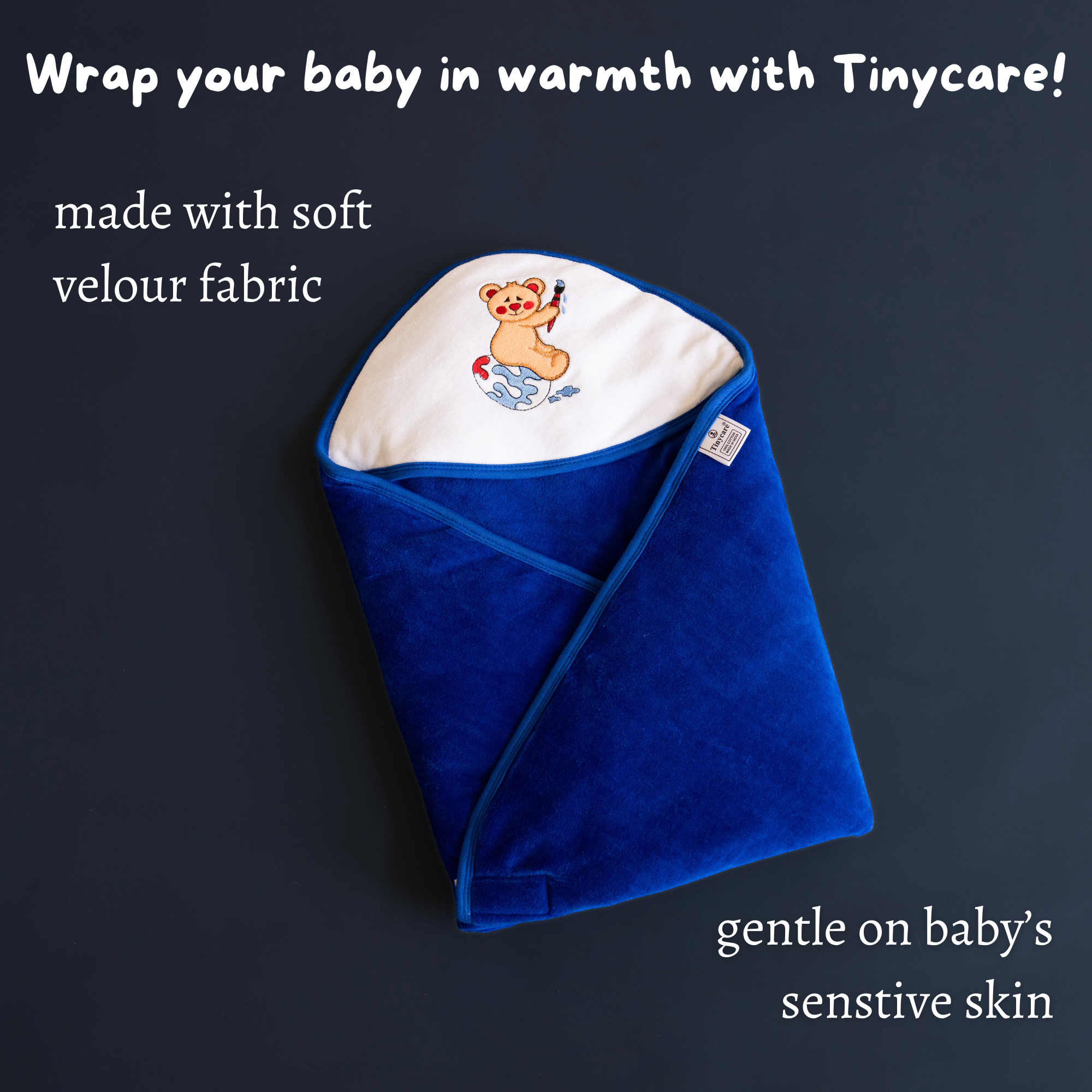 Tinycare Teddy Bear Velour Hooded Baby Wrapper