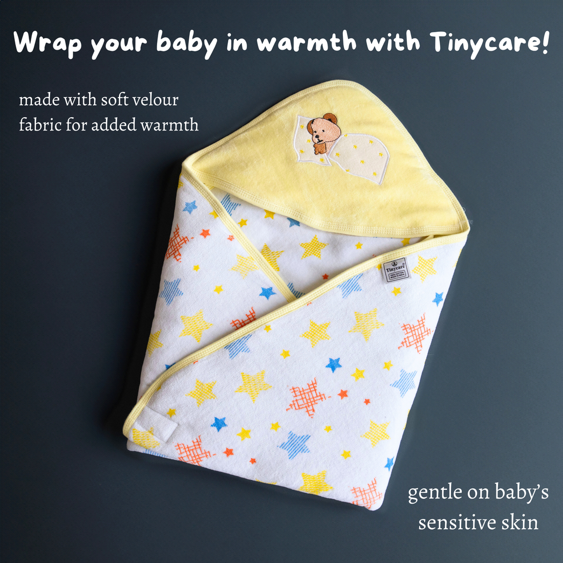 Tinycare Hooded White Star Print Cotton Baby Wrapper