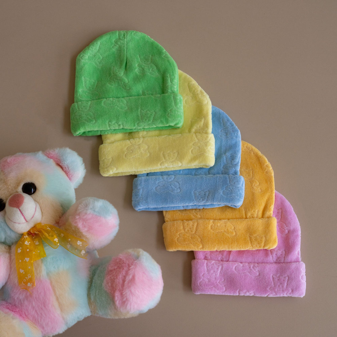 TinyCare Soft Velour Teddy Baby Caps