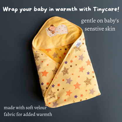 Tinycare Hooded Colored Star Print Cotton Baby Wrapper