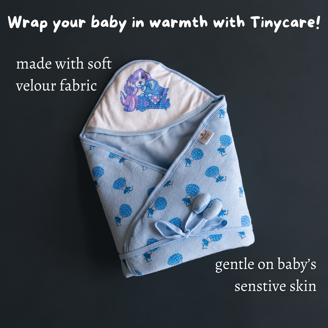 Tinycare Parachute Color Print Hooded Terry Baby Wrapper