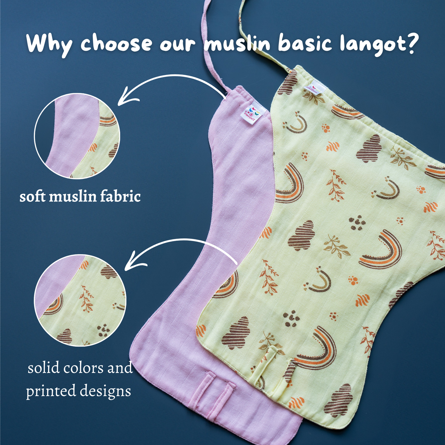 Tinycare Color Printed Muslin Adjustable Basic Langot