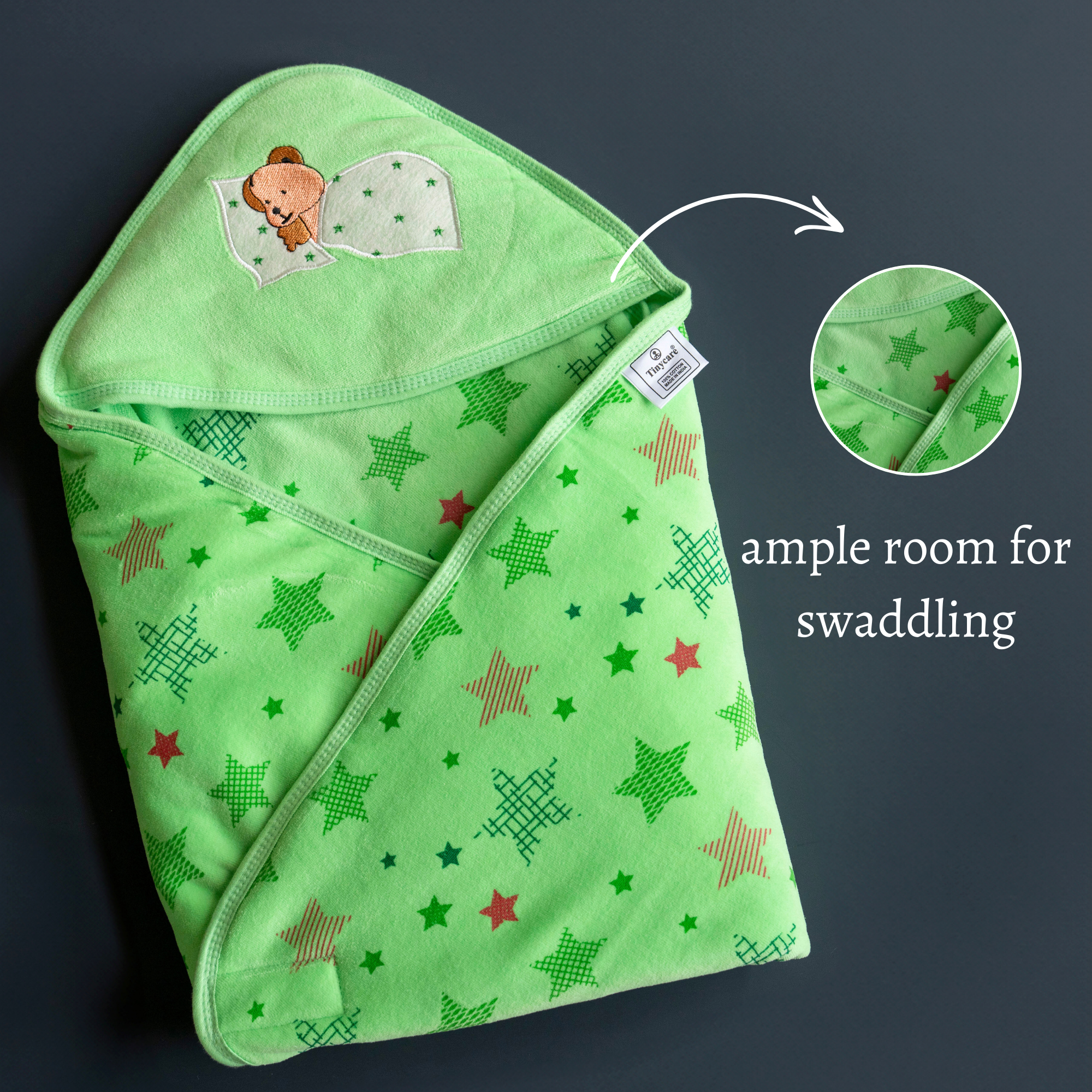 Tinycare Hooded Colored Star Print Cotton Baby Wrapper