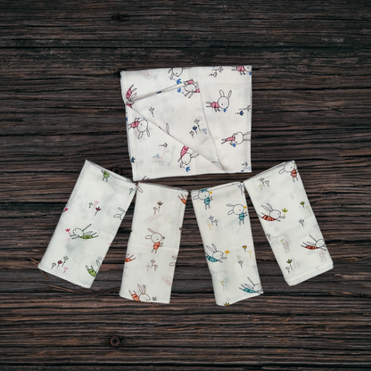 White Printed Square Muslin Nappies (Pack of 5)