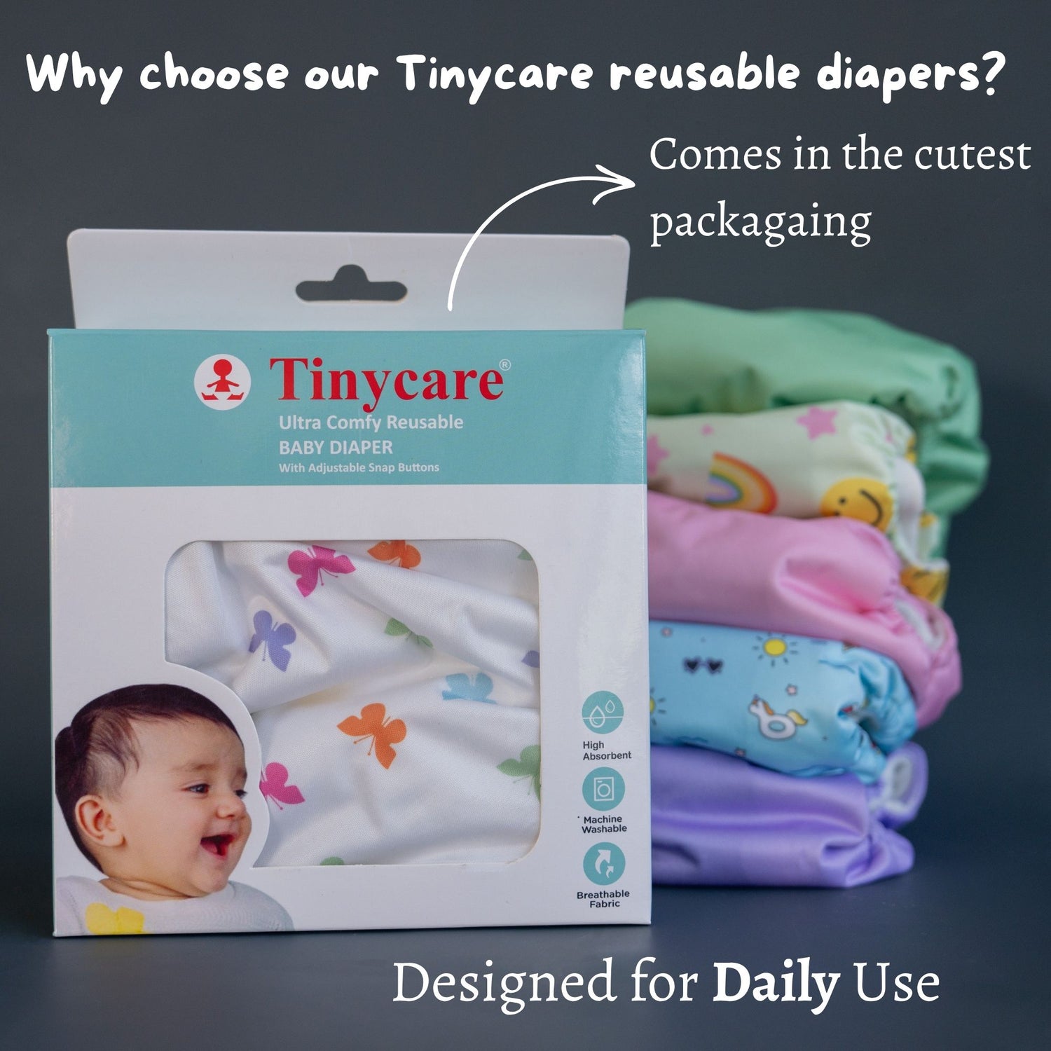 Tinycare Premium Rainbow Smiles Cloth Diaper