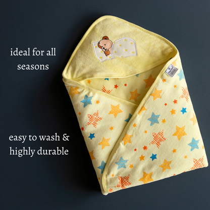 Tinycare Hooded Colored Star Print Cotton Baby Wrapper