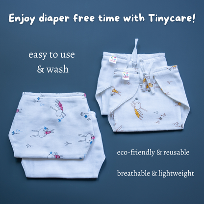 Tinycare White Printed Muslin Adjustable Basic Langot