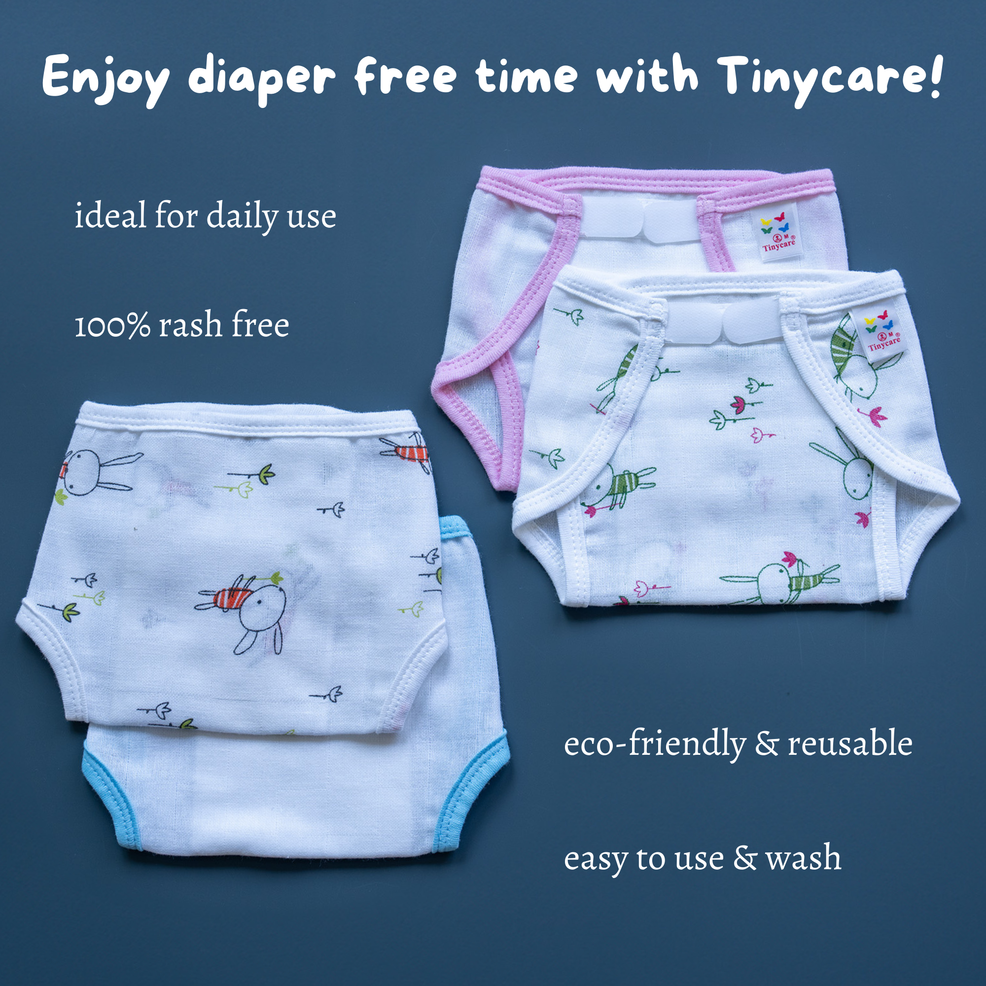 Tinycare White Printed Muslin Basic Langot with Velcro