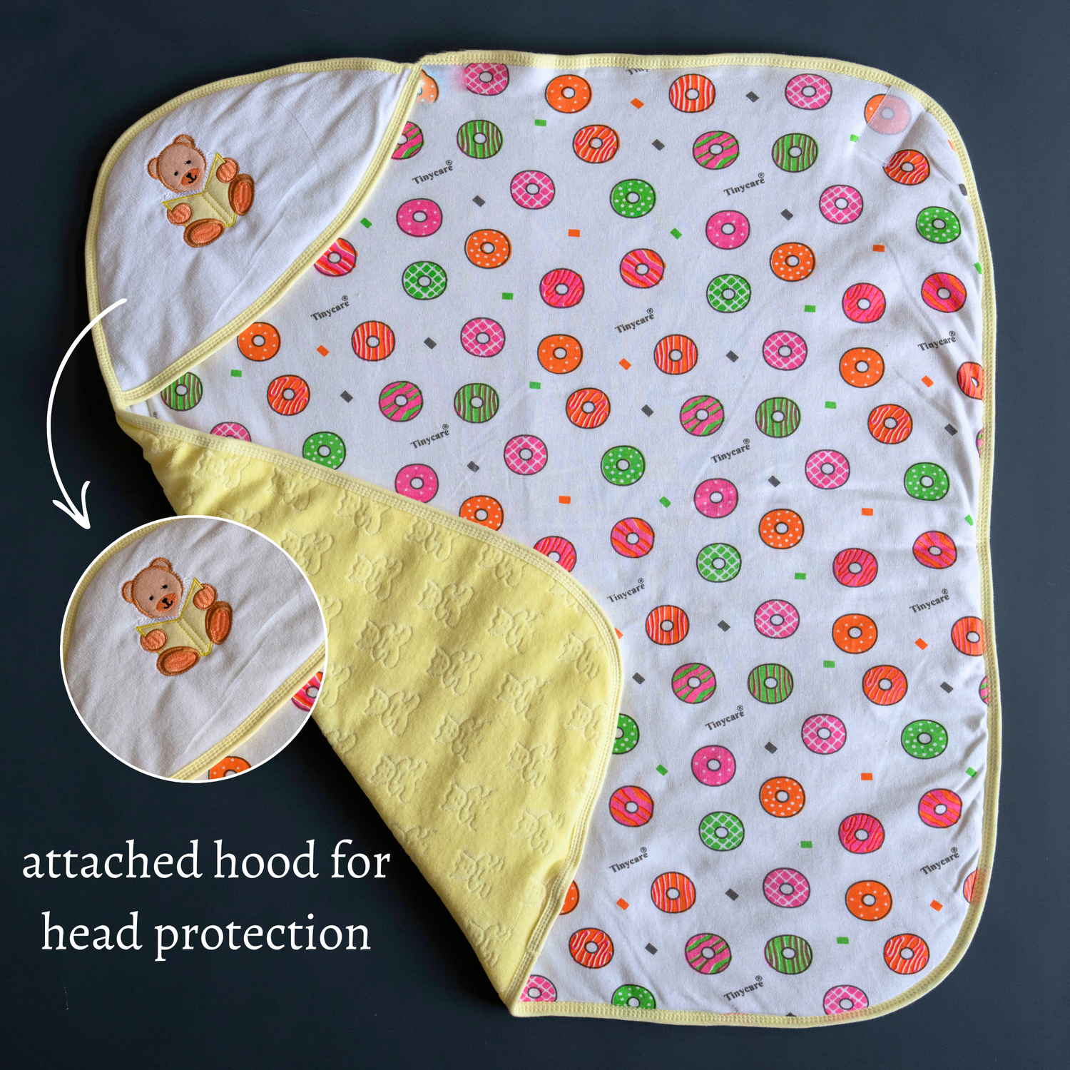 Tinycare Hooded Donut Print Cotton Baby Wrapper