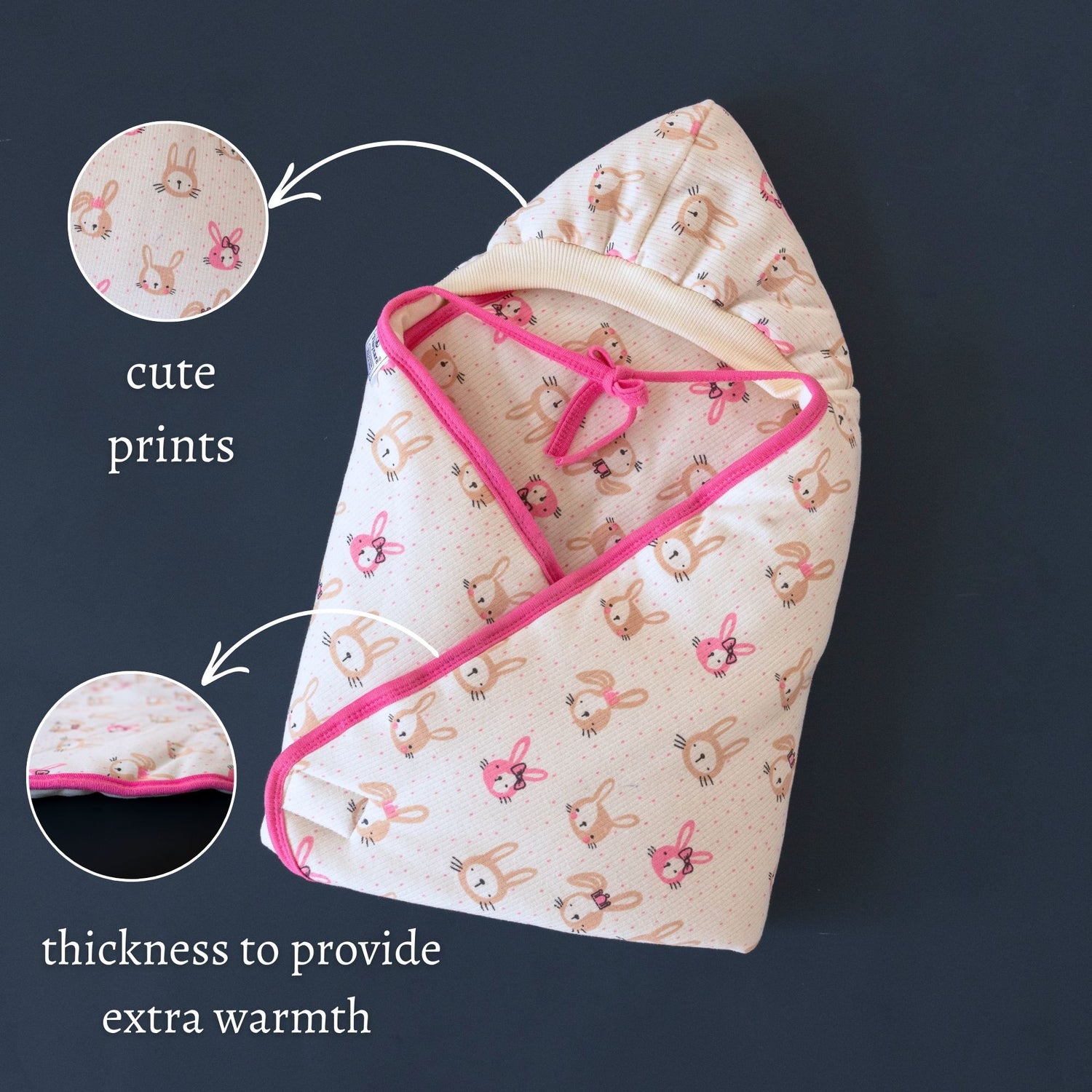 Tinycare Hooded bunny Print Cotton Baby Wrapper