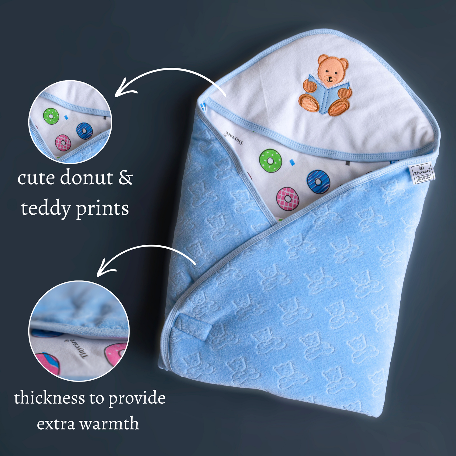 Tinycare Hooded Donut Print Cotton Baby Wrapper