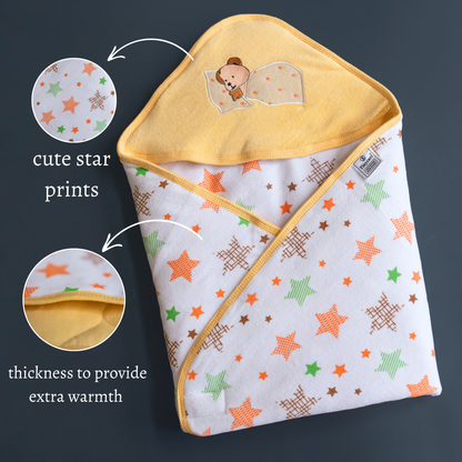 Tinycare Hooded White Star Print Cotton Baby Wrapper