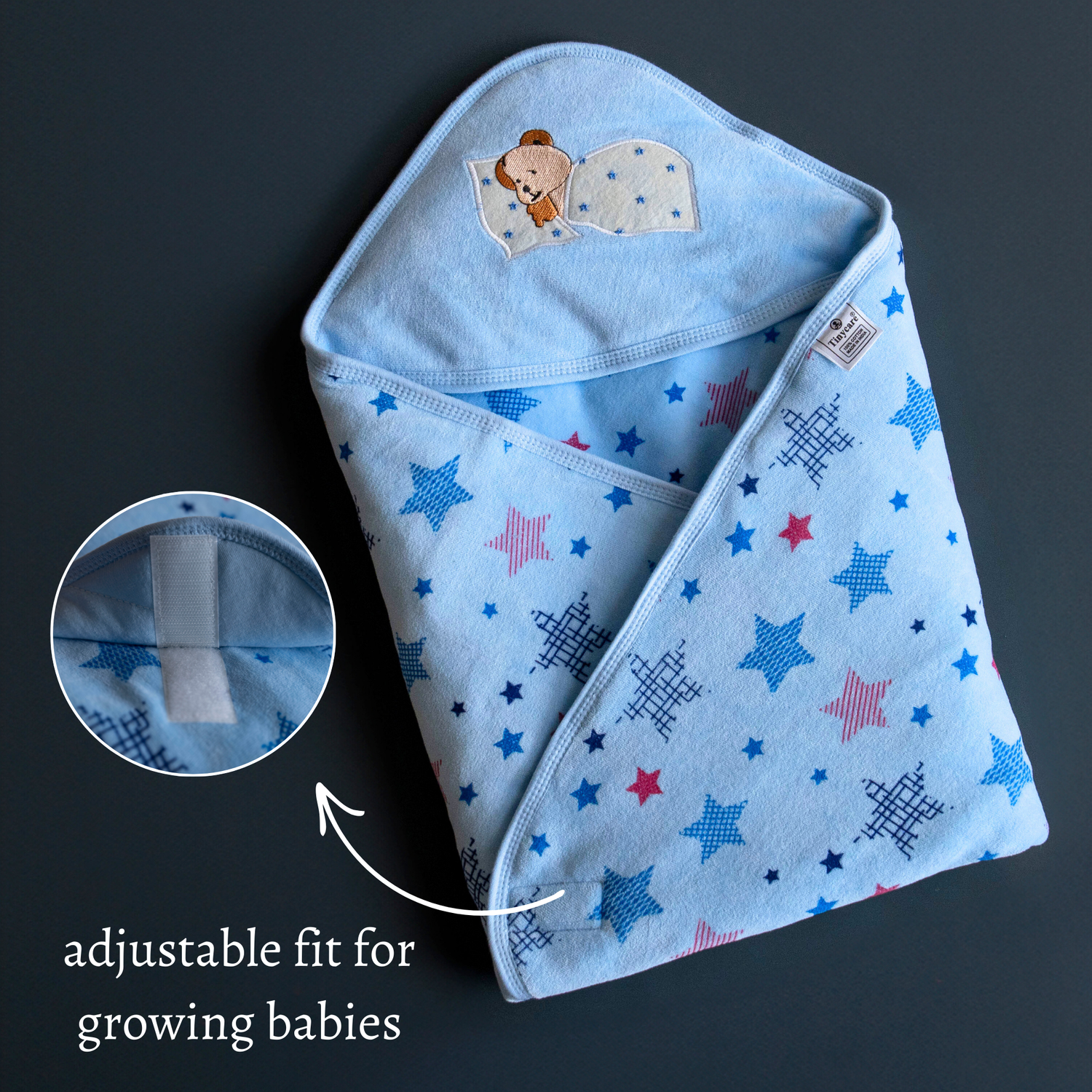 Tinycare Hooded Colored Star Print Cotton Baby Wrapper