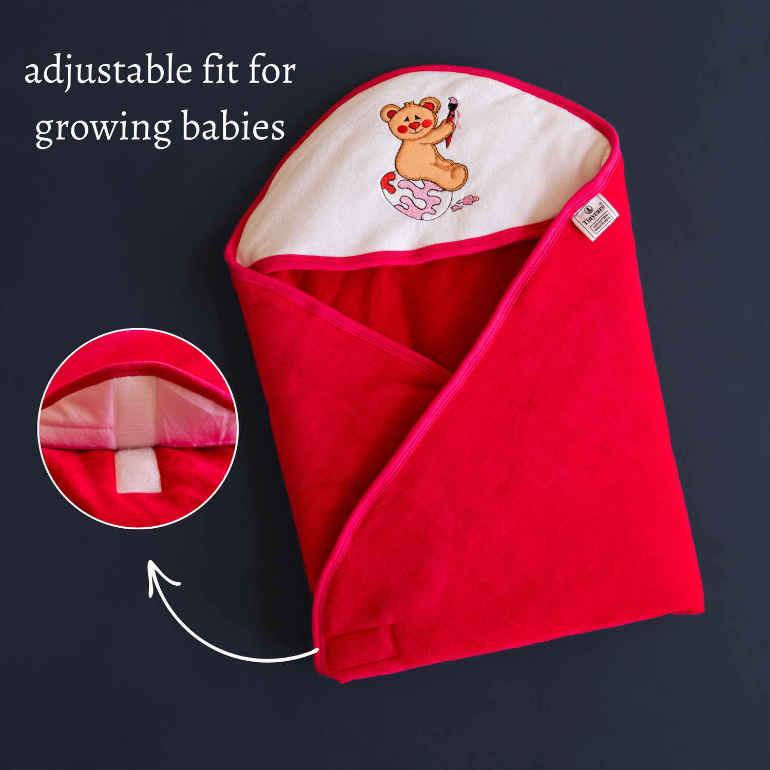 Tinycare Teddy Bear Velour Hooded Baby Wrapper