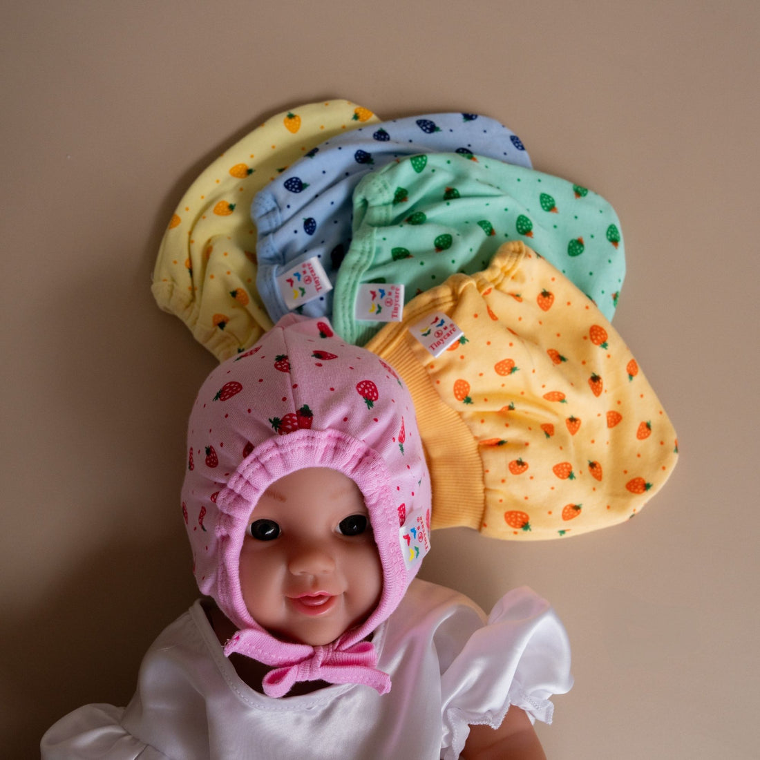 TinyCare Breathable Terry Strawberry Baby Cap (Pack Of 3)