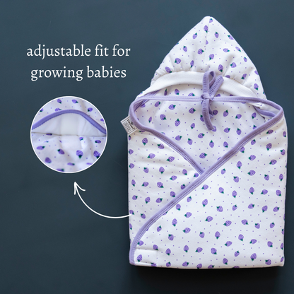 Tinycare Hooded Strawberry White Print Cotton Baby Wrapper