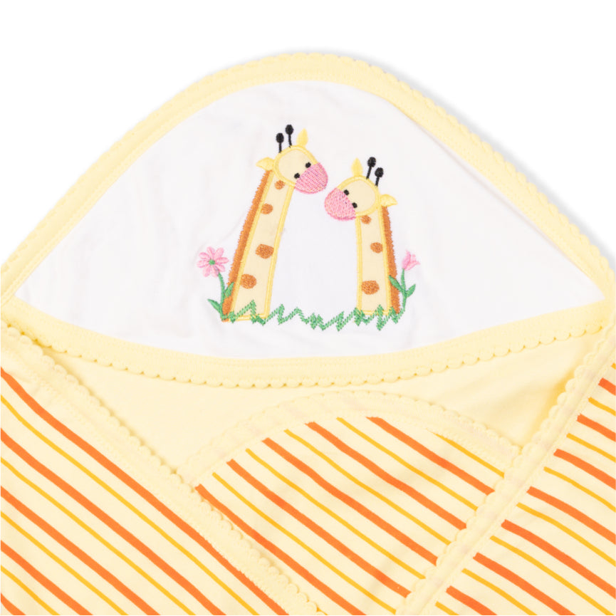 Baby Hooded Towel With Stripes made of double side soft interlock.