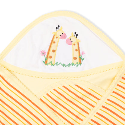 Baby Hooded Towel With Stripes made of double side soft interlock.