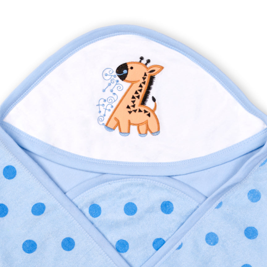 Soft interlock with terry baby hooded towel with polka dots