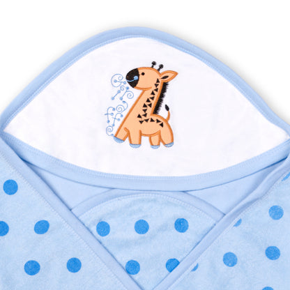 Soft interlock with terry baby hooded towel with polka dots