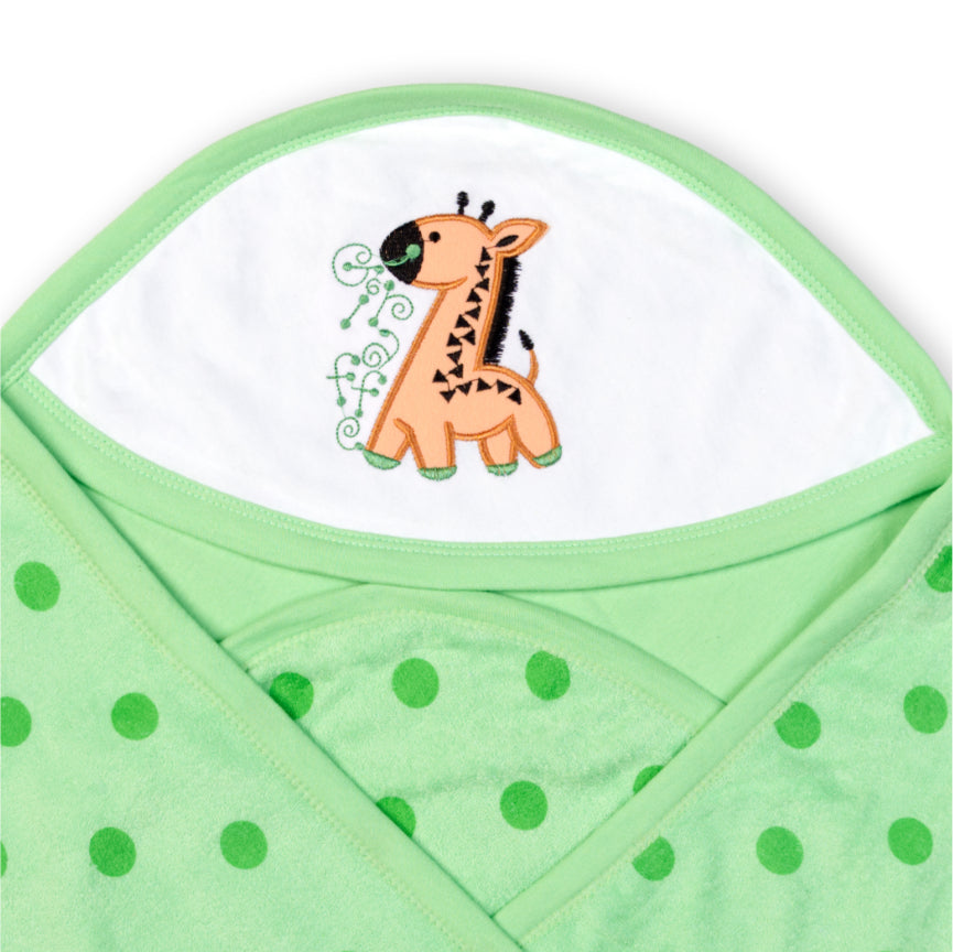 Soft interlock with terry baby hooded towel with polka dots