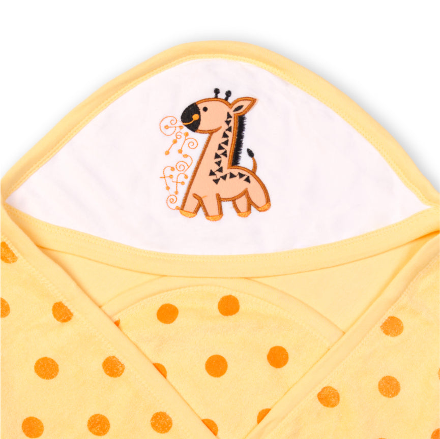 Soft interlock with terry baby hooded towel with polka dots