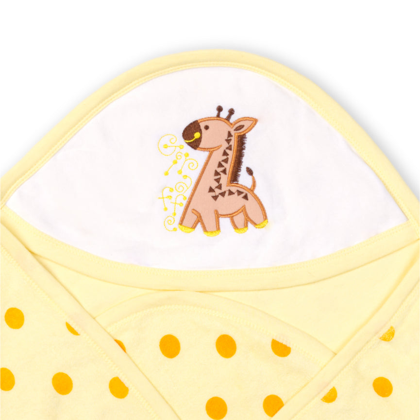 Soft interlock with terry baby hooded towel with polka dots