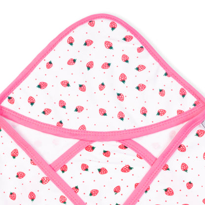 Interlock printed strawberry print hooded towel