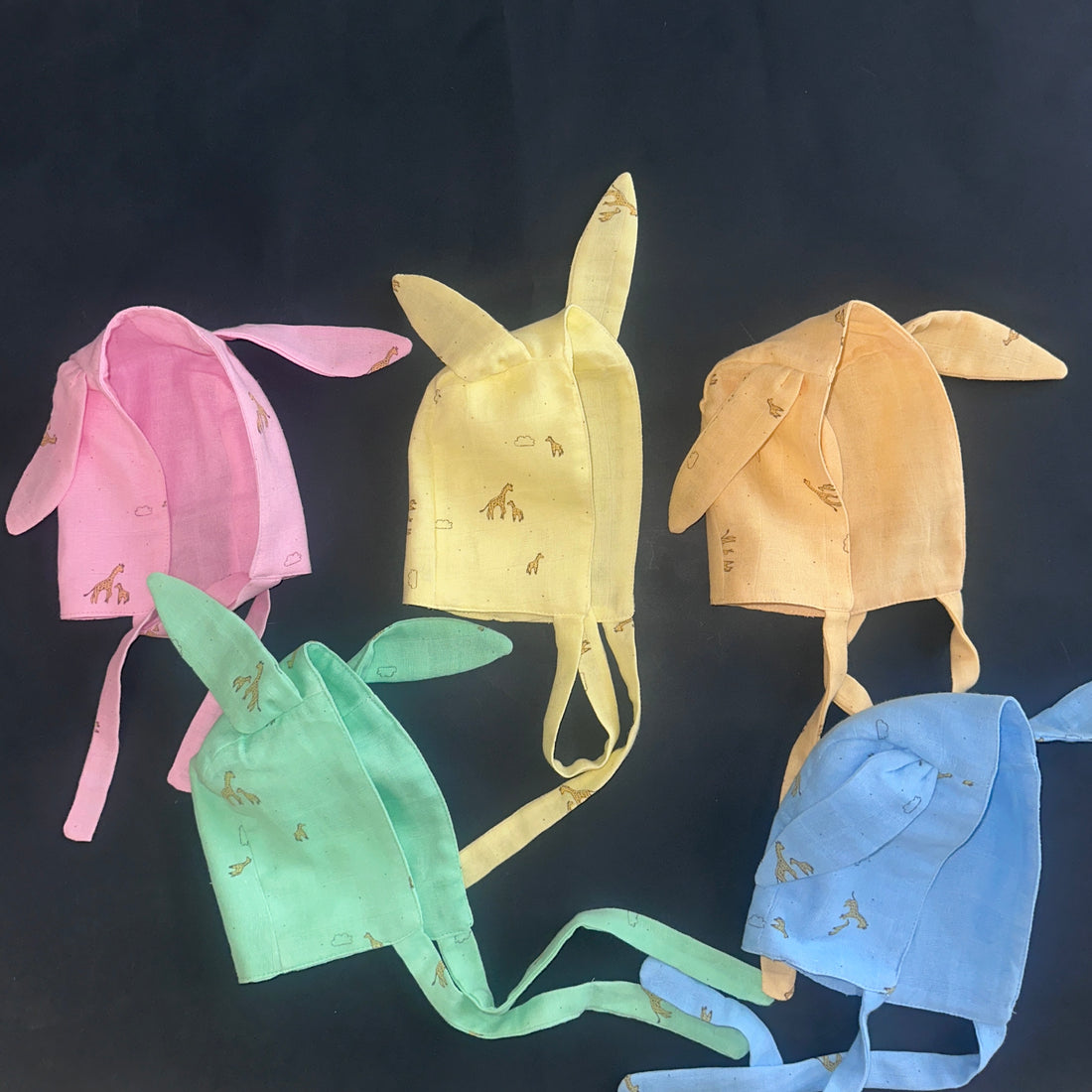 TinyCare Muslin Giraffe Print Bunny Baby Caps (Pack Of 5)