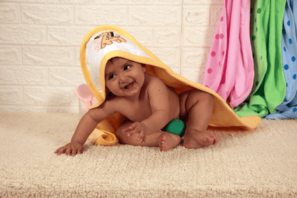 Soft interlock with terry baby hooded towel with polka dots