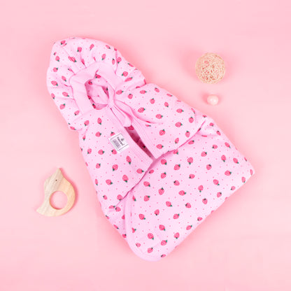 Soft cotton baby hooded towel strawberry print