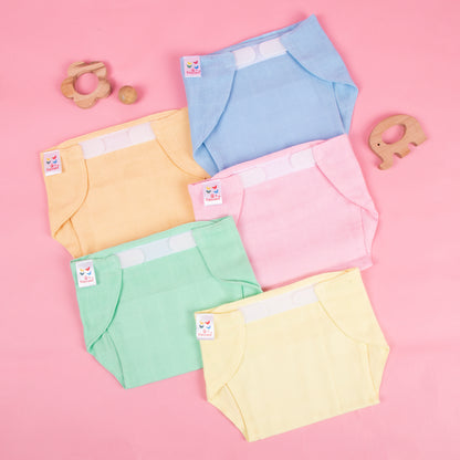 100% Pure Muslin Nappies With Velcro Closure - Pack of 5