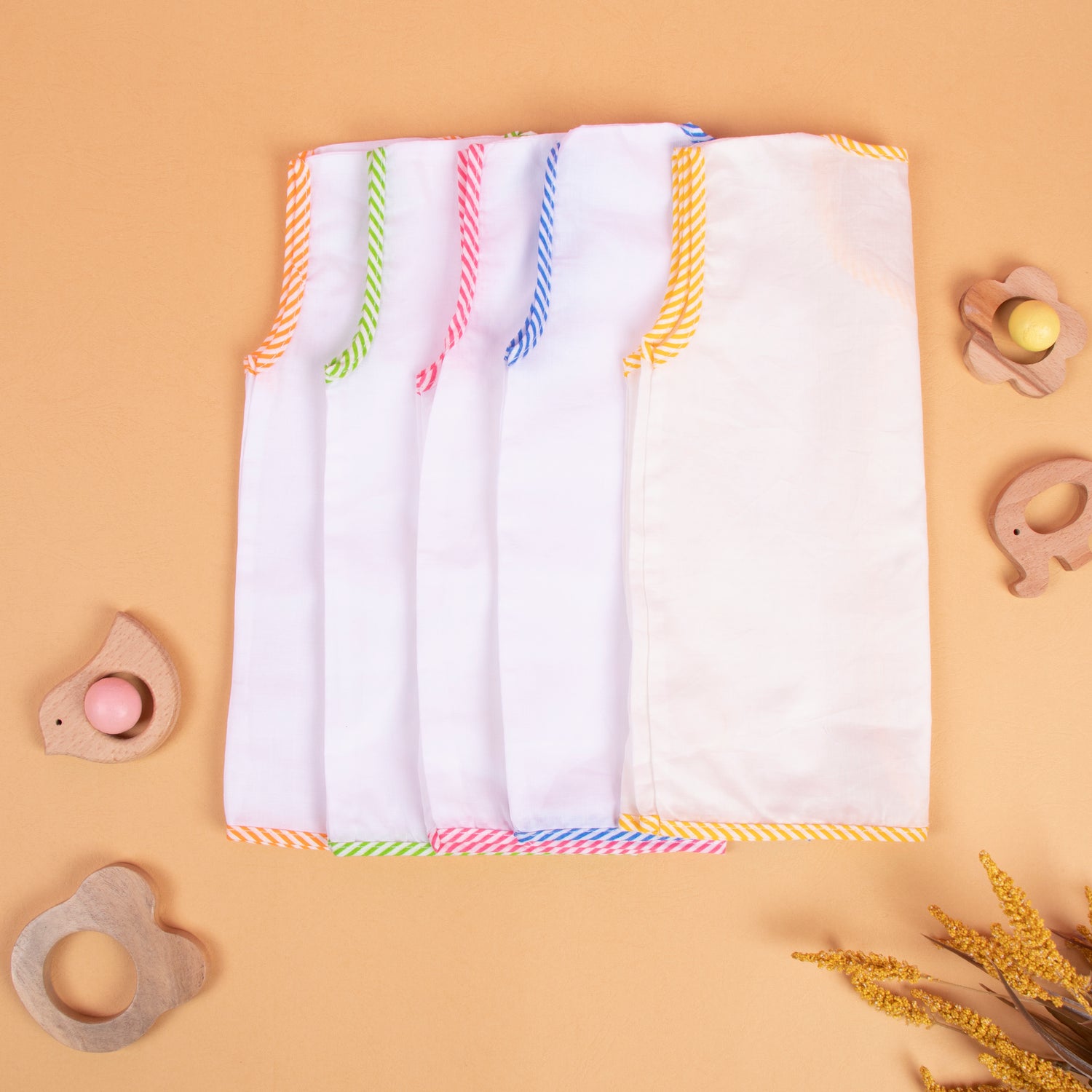 White Cotton Jablas With Buttons - Pack of 5 (0-3 months)